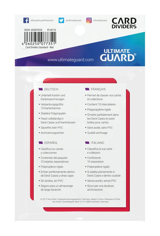 Ultimate Guard Card Dividers Standard Size (10) - Red 4260250077351