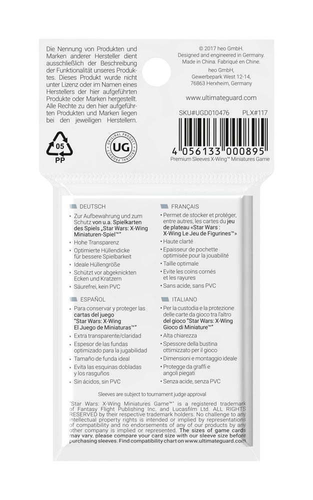 Ultimate Guard Premium Soft Sleeves for Board Game Cards Star Wars™ X-Wing™ Miniatures Game (50) 4056133000895