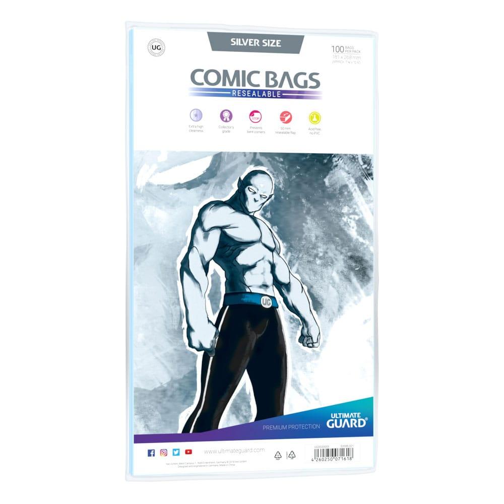 Ultimate Guard Comic Bags Resealable Silver Size (100) - Amuzzi
