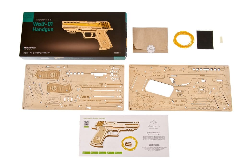 Ugears 3D Wooden Puzzle Wolf-01 Handgun 4820184120723