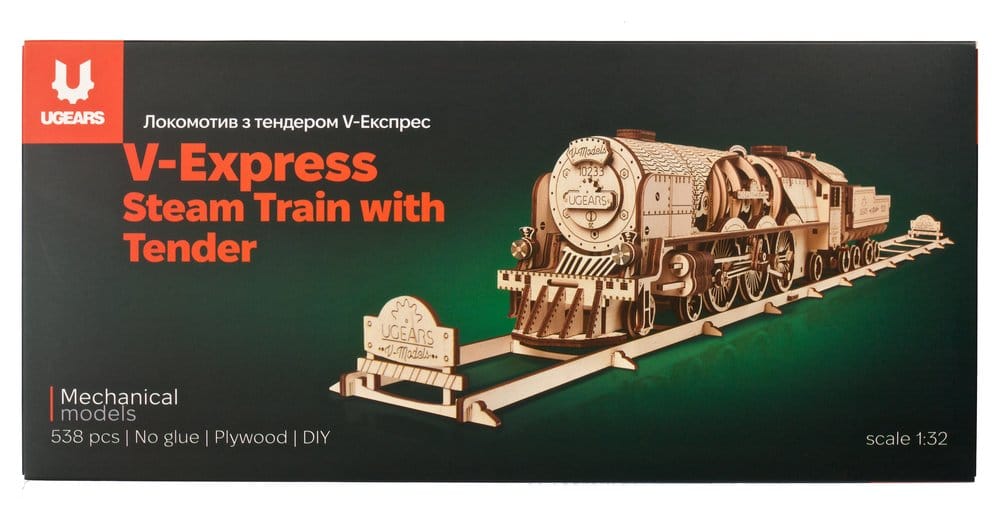 Ugears 3D Wooden Puzzle V-Express Steam Train with Tender 4820184120853