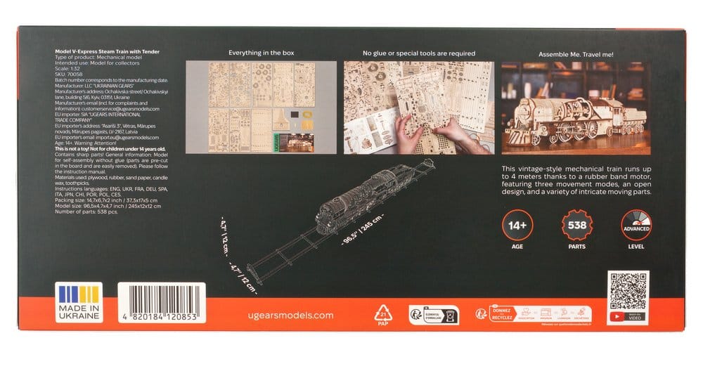 Ugears 3D Wooden Puzzle V-Express Steam Train with Tender 4820184120853
