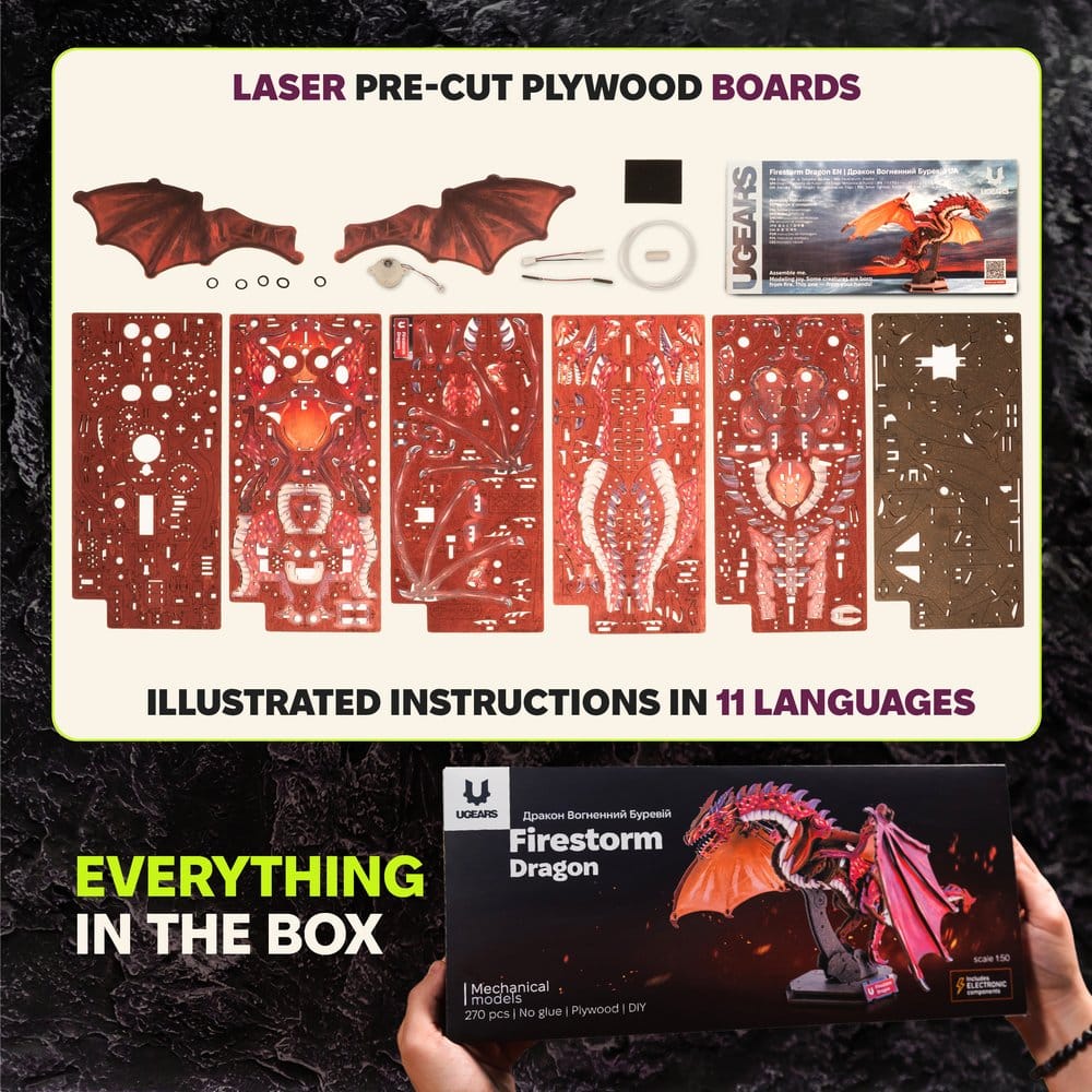 Ugears 3D Wooden Model Kit Firestorm Dragon 43 cm 4820184123472