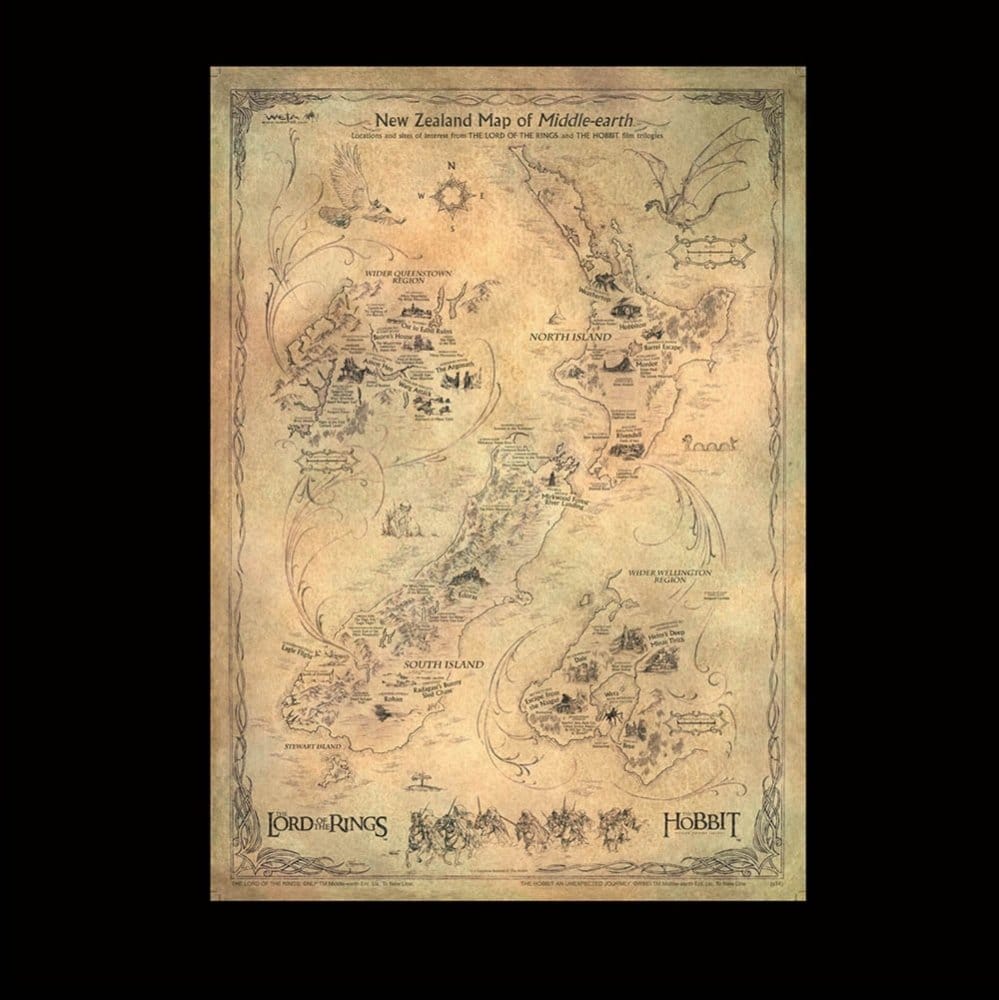 The Hobbit Art Print New Zealand Map of Middle Earth 50 x 70 cm 9420024716342