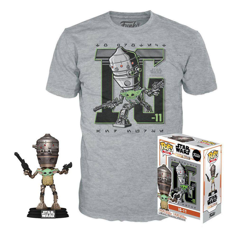 Star Wars The Mandalorian POP! & Tee Box IG-11 with the Child In Satchel Size L 0889698517683