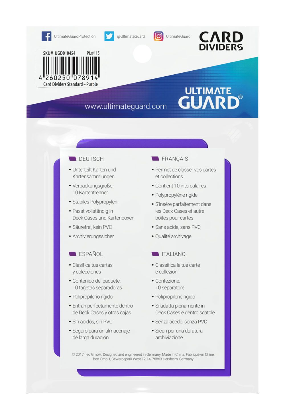 Ultimate Guard Card Dividers Standard Size Purple (10) - Amuzzi